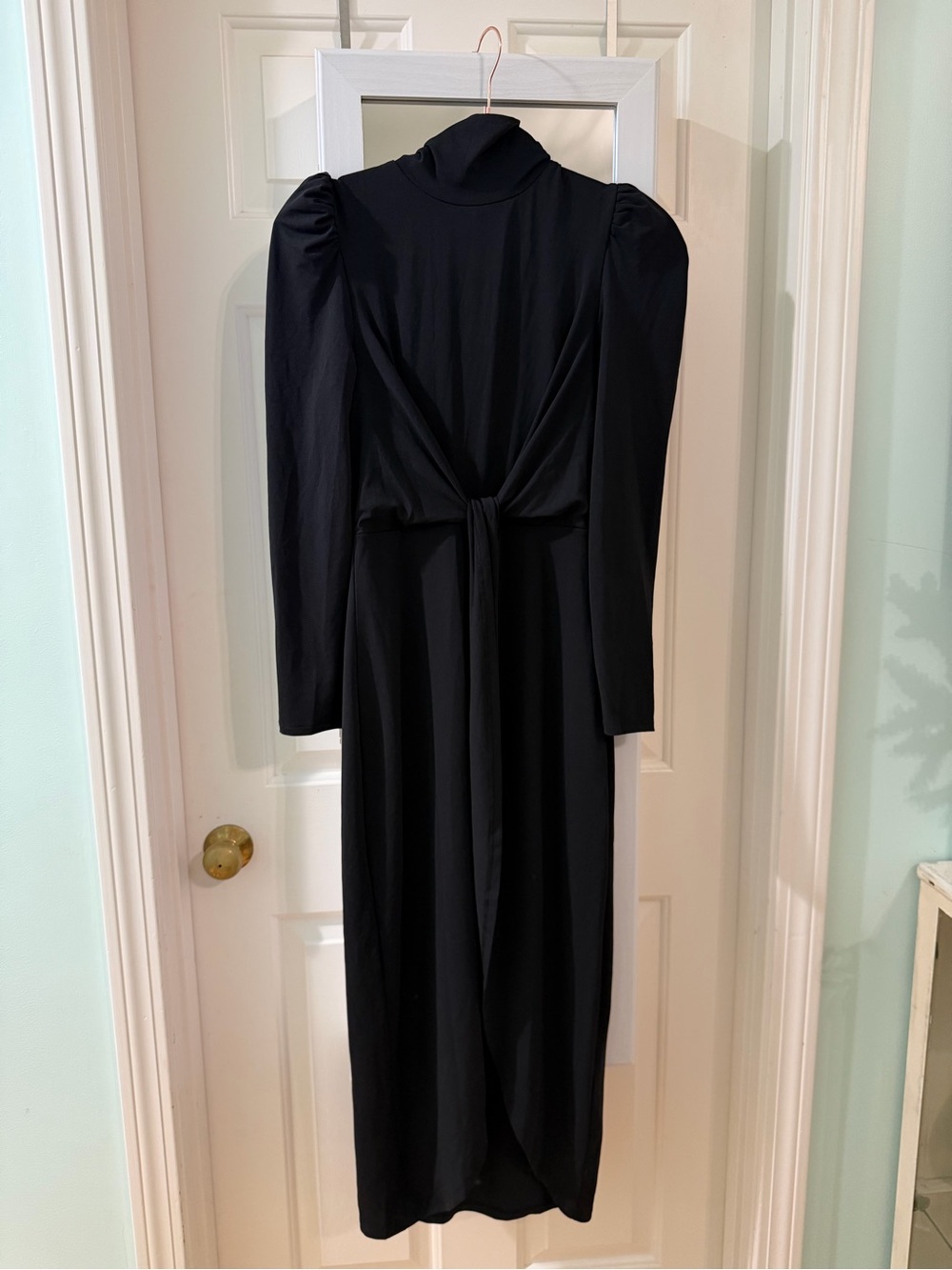 Express Black Long-Sleeve Mock Turtle Neck Tie-Front Dress